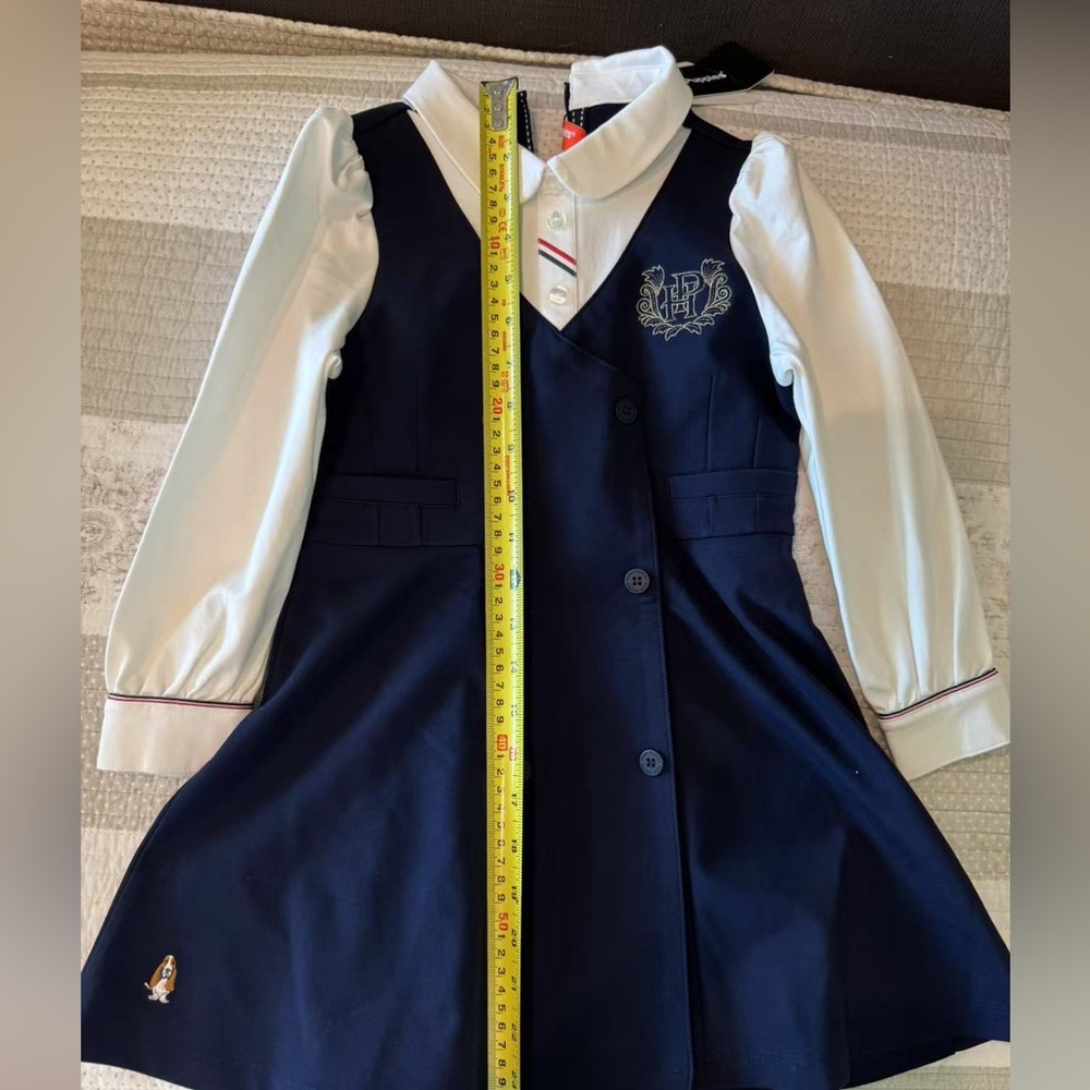 Navy Blue Dress with White Long Sleeve